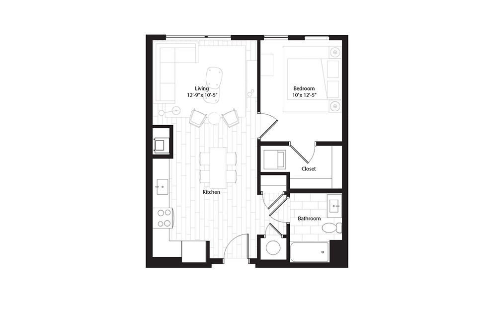 A1 1 Bedroom 1 Bath Floorplan