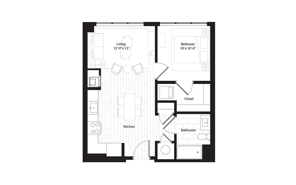 A1.1 1 Bedroom 1 Bath Floorplan