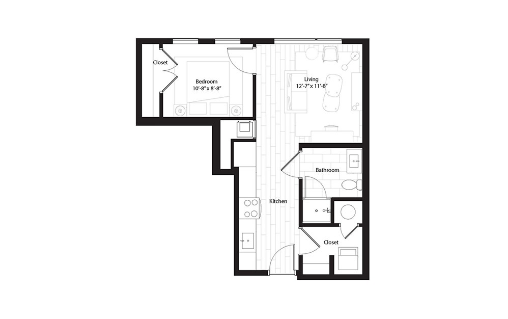 A3 1 Bedroom 1 Bath Floorplan