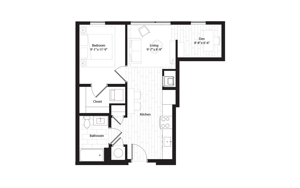 A4.2 1 Bedroom 1 Bath Floorplan