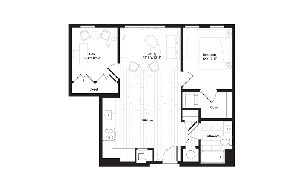 A6 1 Bedroom 1 Bath Floorplan