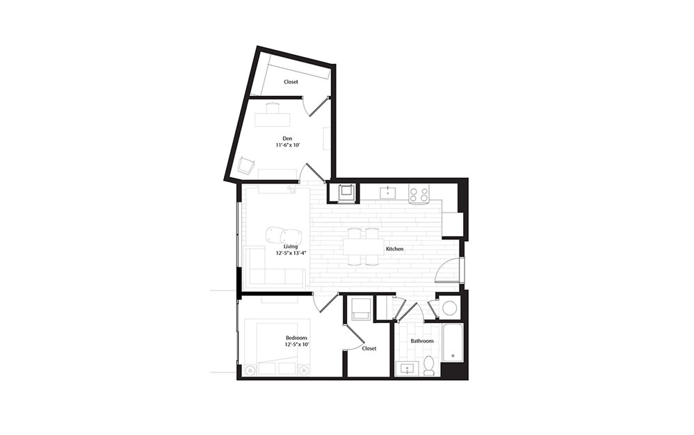 A7 1 Bedroom 1 Bath Floorplan