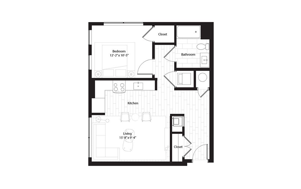 A8 1 Bedroom 1 Bath Floorplan