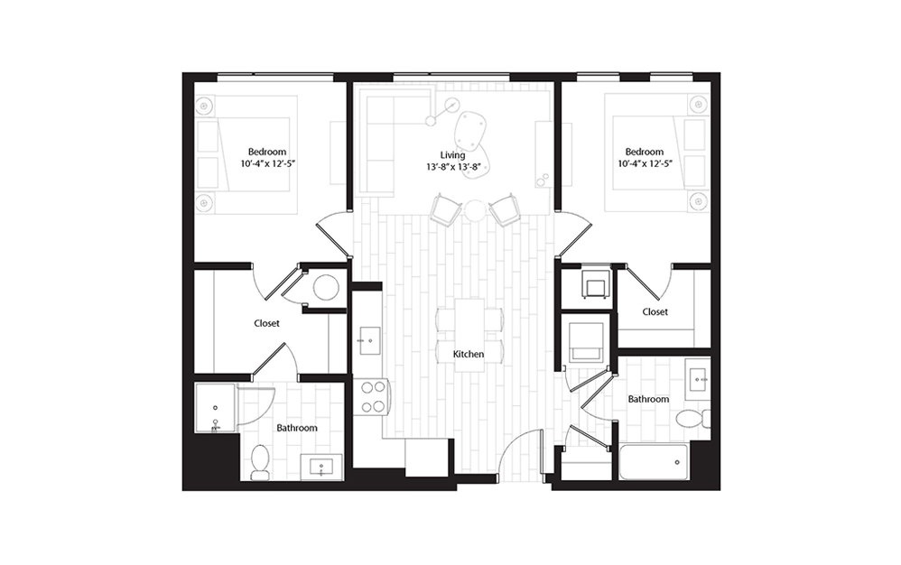 B1 2 Bedroom 2 Bath Floorplan