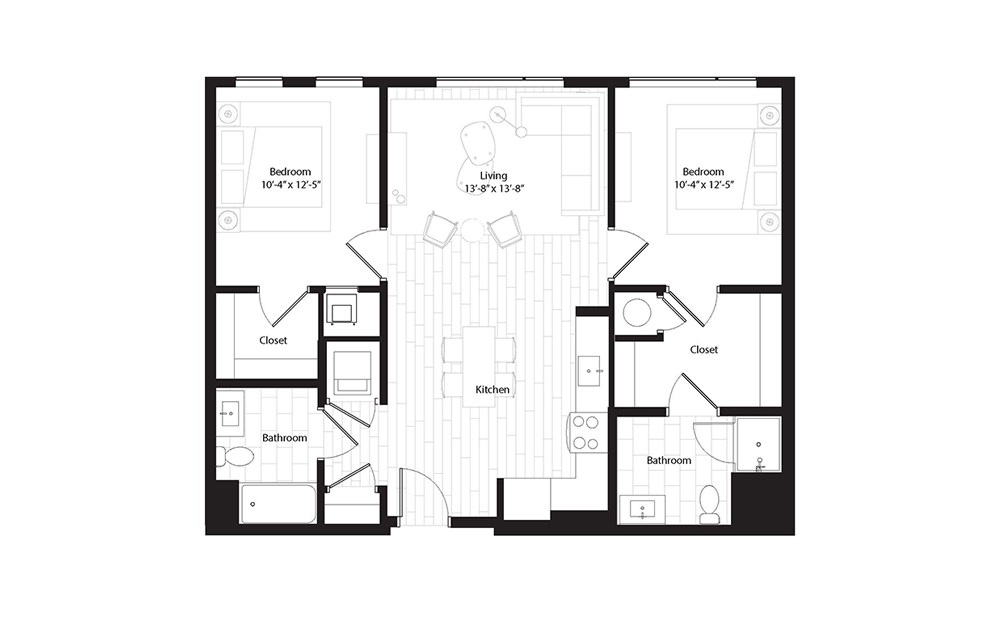 B1.2 2 Bedroom 2 Bath Floorplan