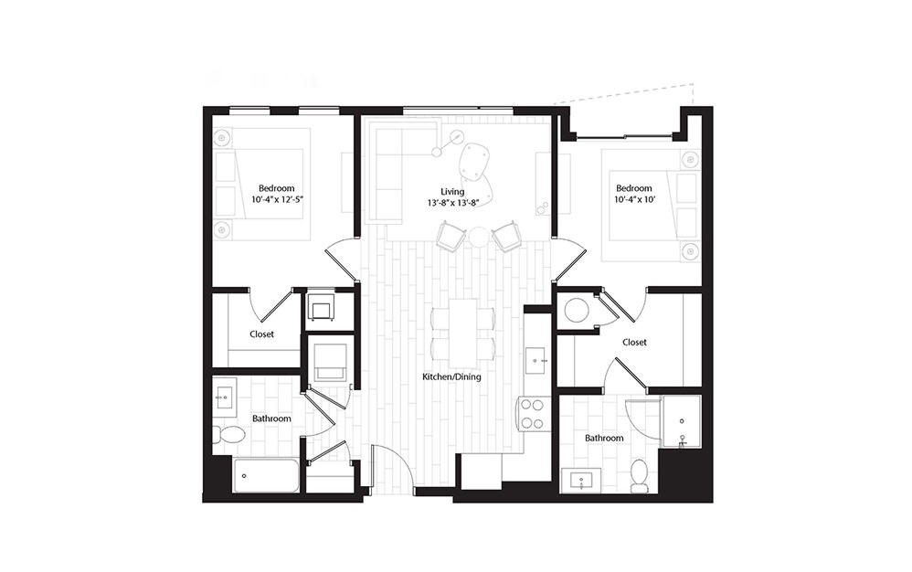 B1.2B 2 Bedroom 2 Bath Floorplan