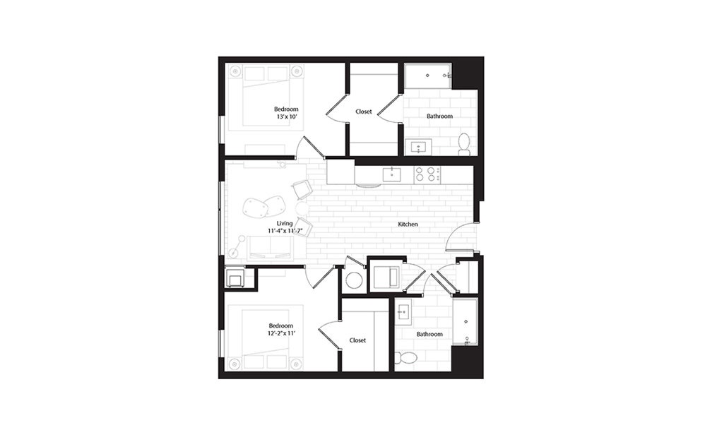 B12 2 Bedroom 2 Bath Floorplan