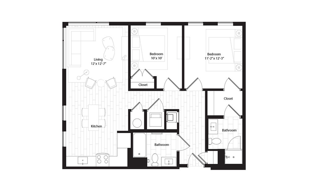 B2 2 Bedroom 2 Bath Floorplan