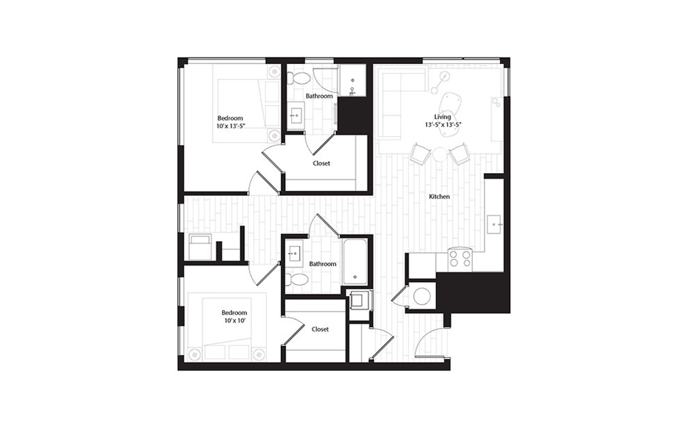 B3 2 Bedroom 2 Bath Floorplan