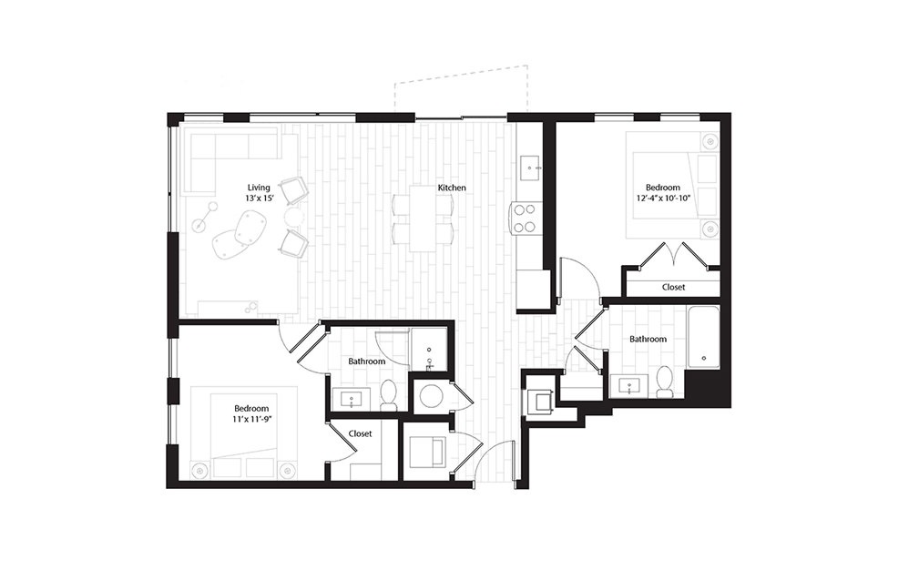 B4 2 Bedroom 2 Bath Floorplan