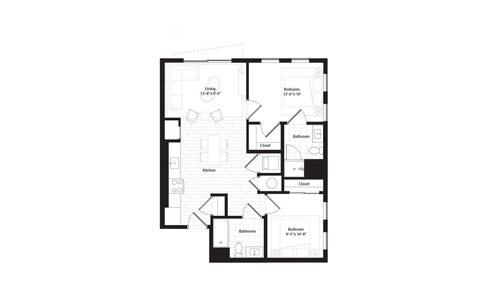 B6 2 Bedroom 2 Bath Floorplan