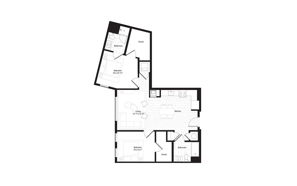 B7 2 Bedroom 2 Bath Floorplan