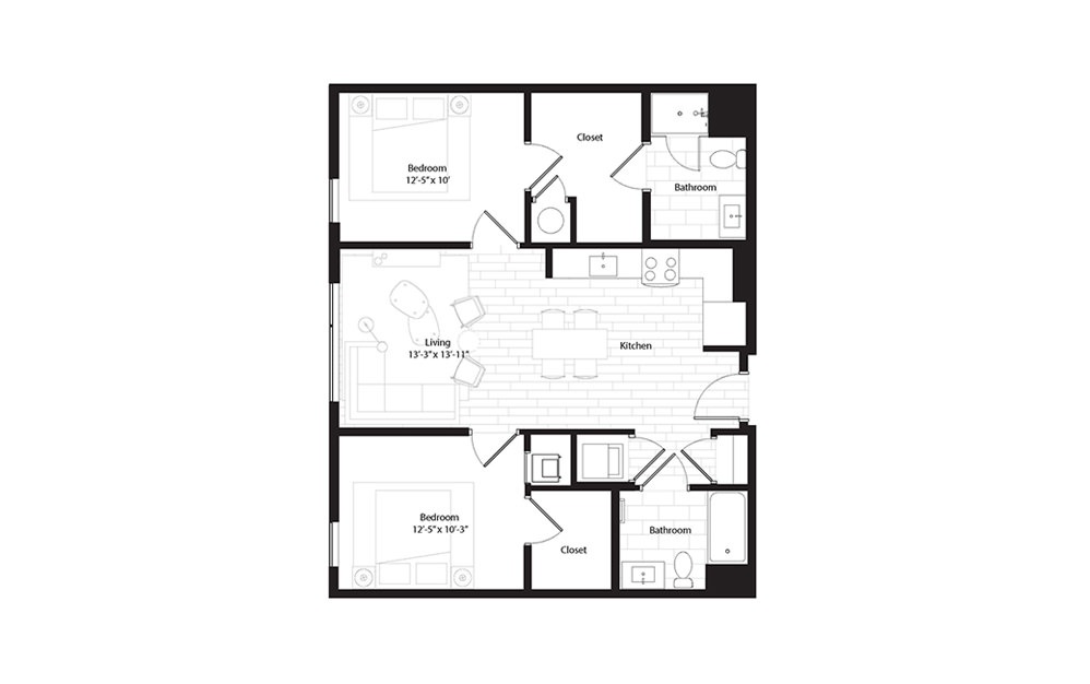 B9 2 Bedroom 2 Bath Floorplan