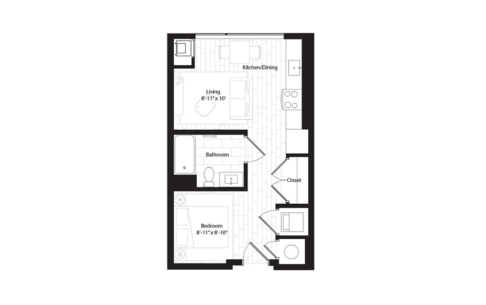 S1 OA studio 1 Bath Floorplan