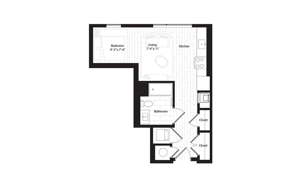S2 studio 1 Bath Floorplan